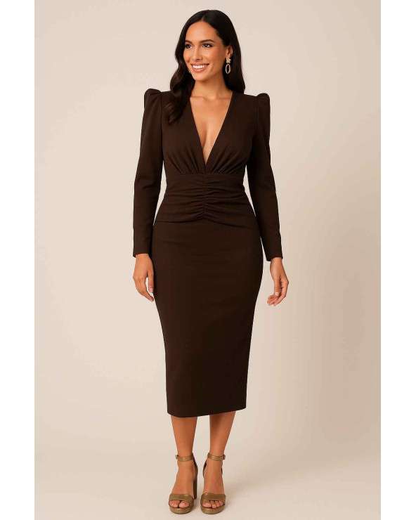 Vestido Dalila vestido midi verde, marron o granate elegante Vestido Dalila vestido midi verde, marron o granate elegante