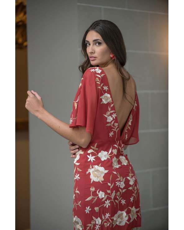 Vestido Jara Bordado, elegantey bohemi floral con Flecos