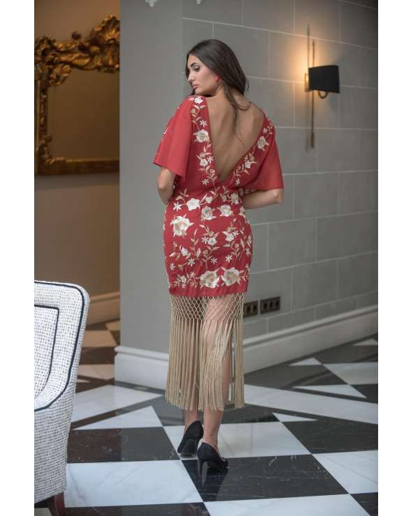 Vestido Jara Bordado, elegantey bohemi floral con Flecos Vestido Jara Bordado, elegantey bohemi floral con Flecos