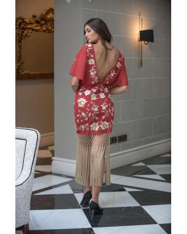 Vestido Jara Bordado, elegantey bohemi floral con Flecos