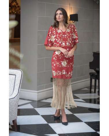 Vestido Jara Bordado, elegantey bohemi floral con Flecos