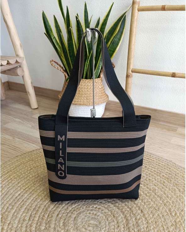 Bolso Milano de rayas negro y marrón. Elegante y versátil