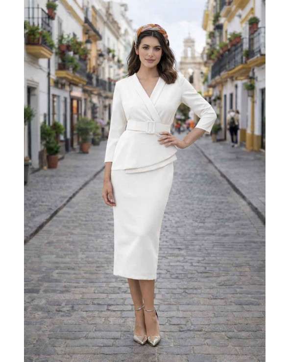 Vestido Faina, vestido midi elegante con cinturón y escote cruzado
