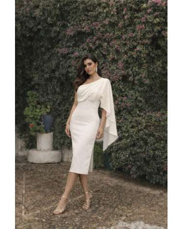 Vestido Lia, Midi Asimétrico con capa elegante
