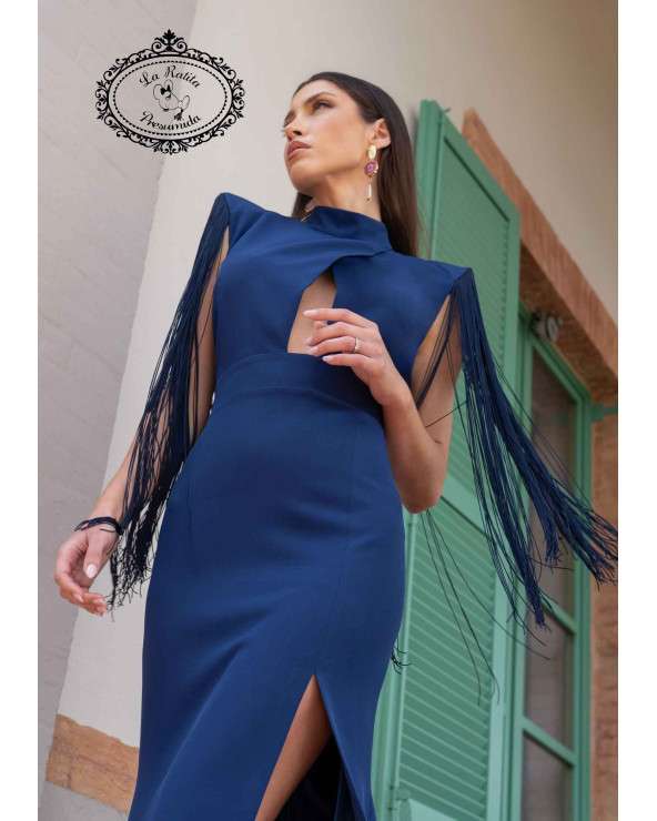 Vestido Adriana Largo de fiesta azul con apertura