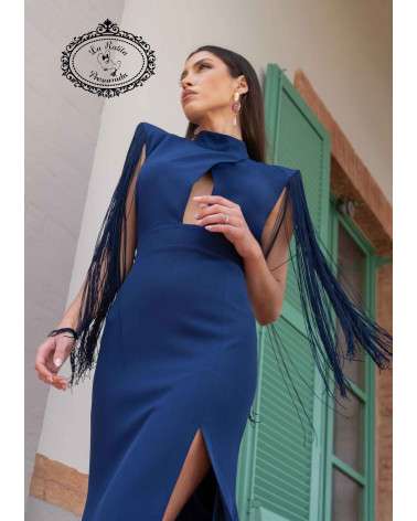 Vestido Adriana Largo de fiesta azul con apertura