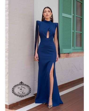 Vestido Adriana Largo de fiesta azul con apertura