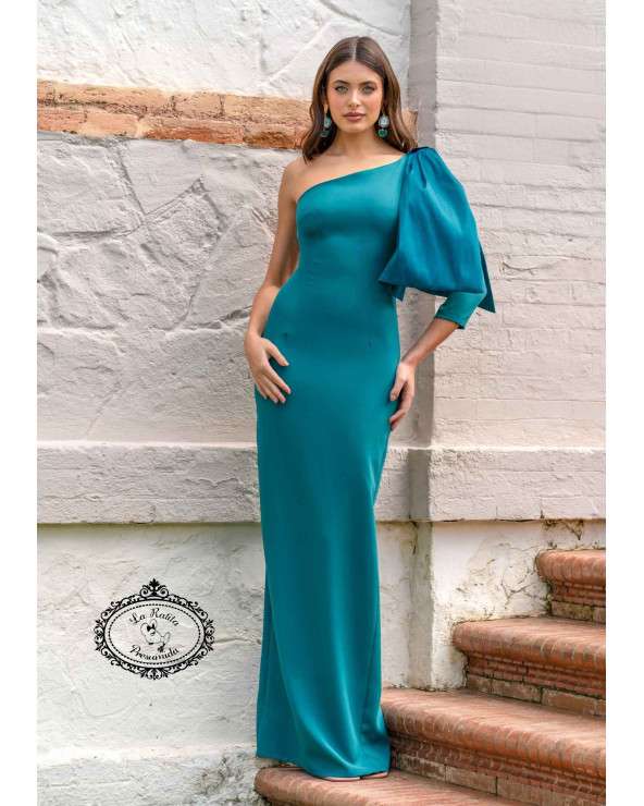 Vestido Sira midi asimétrico verde petróleo
