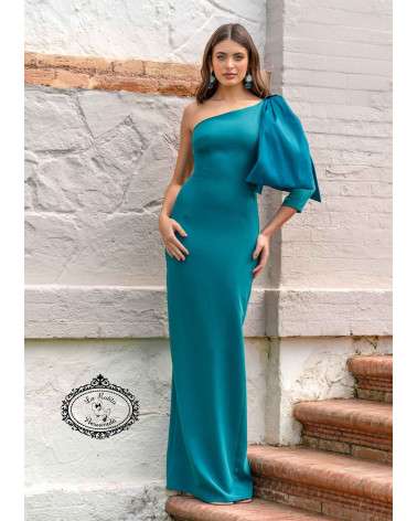Vestido Sira midi asimétrico verde petróleo