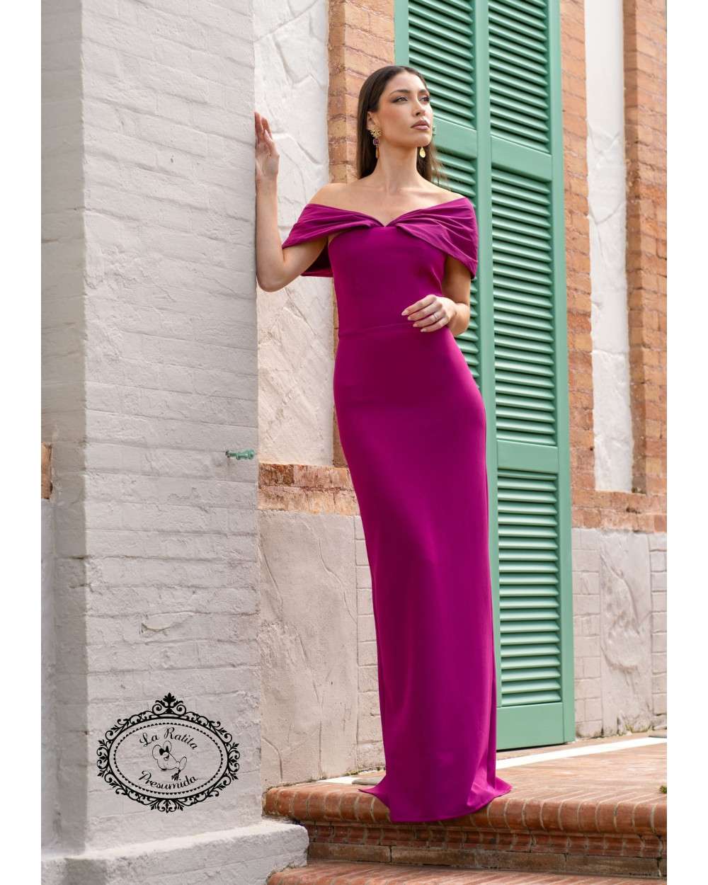 Vestido largo buganvilla con escote bardot | Elegante