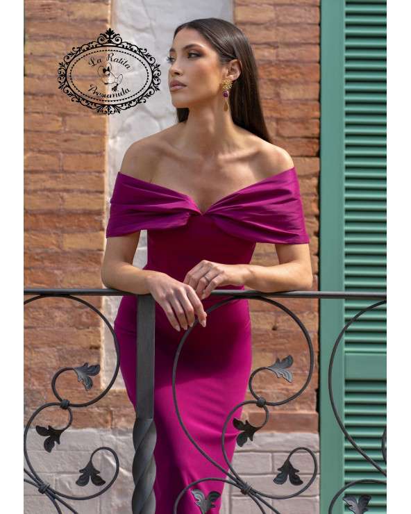 Vestido largo buganvilla con escote bardot | Elegante