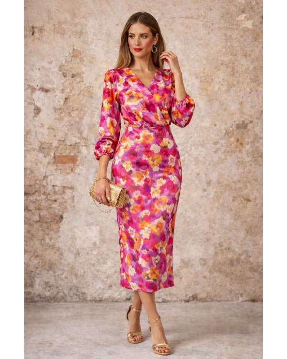 Vestido floral Fucsia elegante, vestido invitada evento