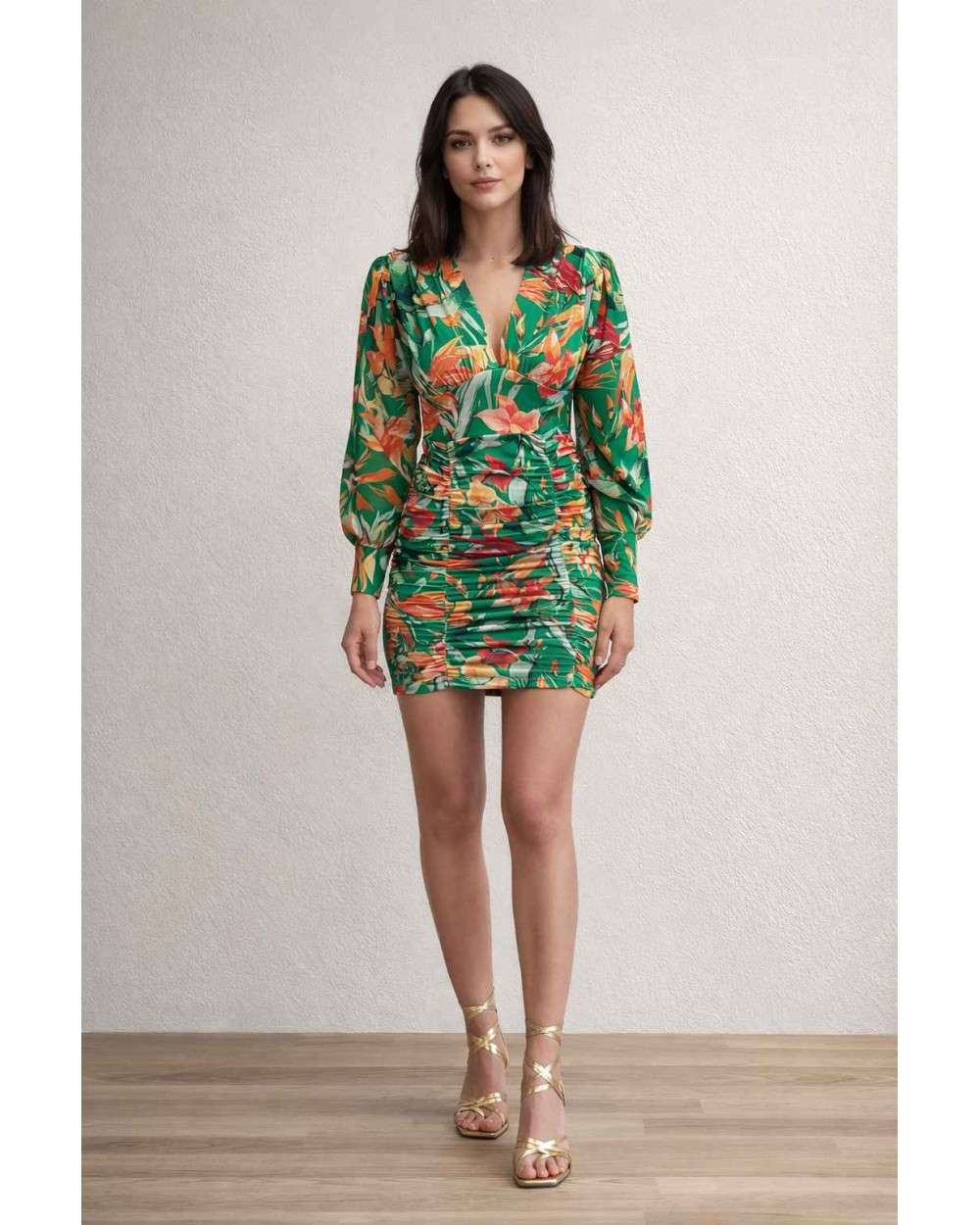 Vestido Corto floral verde elegante, Vestido invitada evento