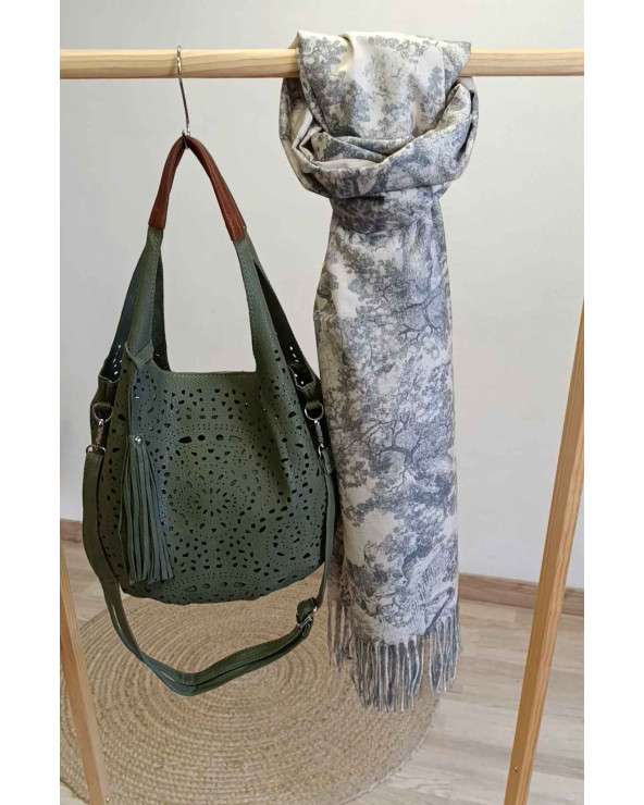 Bolso Troquelado Alegria con borla y doble asa