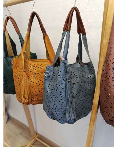 Bolso Troquelado Alegria con borla y doble asa