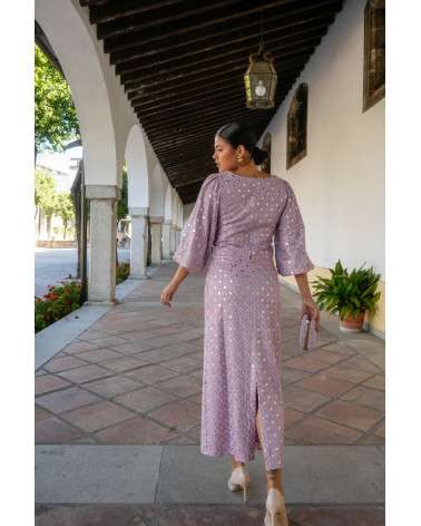 Conjunto Runa Lila bordado con manga abullonada