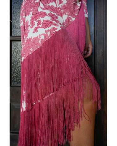 Vestido Freya midi rosa estampado con flecos vestido invitada original