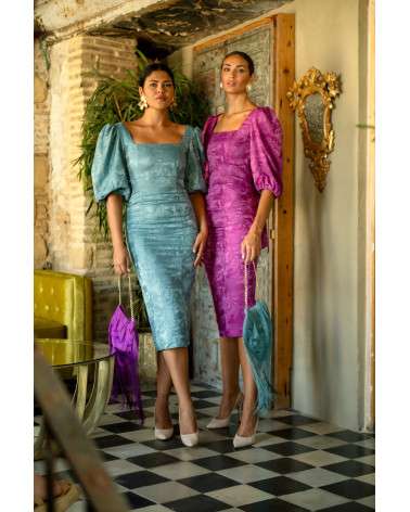 Vestido Elia Verde con manga abullonada. Invitada Boda