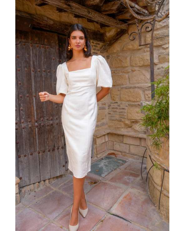 Vestido Ela Marfil celeste elegante