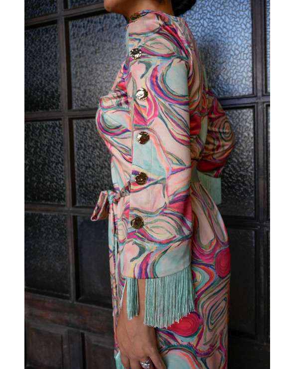 Vestido Dara midi estampado acuarela con flecos. Invitada Original