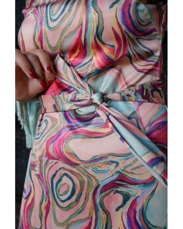 Vestido Dara midi estampado acuarela con flecos. Invitada Original