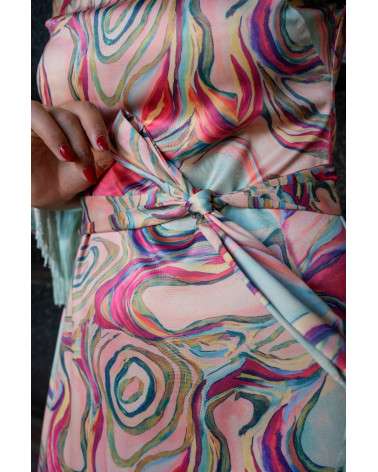 Vestido Dara midi estampado acuarela con flecos. Invitada Original