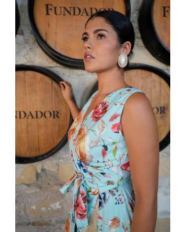 Vestido Cara Aqua estampado con flecos.