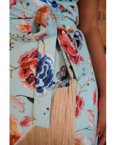 Vestido Cara Aqua estampado con flecos.