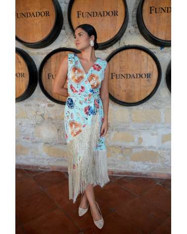 Vestido Cara Aqua estampado con flecos.