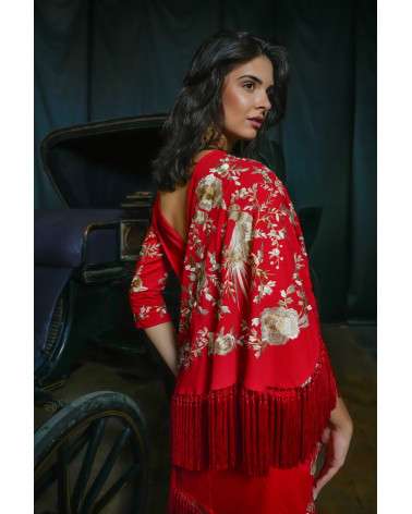Vestido Cirque bordado con flecos y mantón