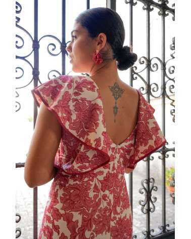 Vestido Iris Coral estampado invitada boda. Vestido midi elegante