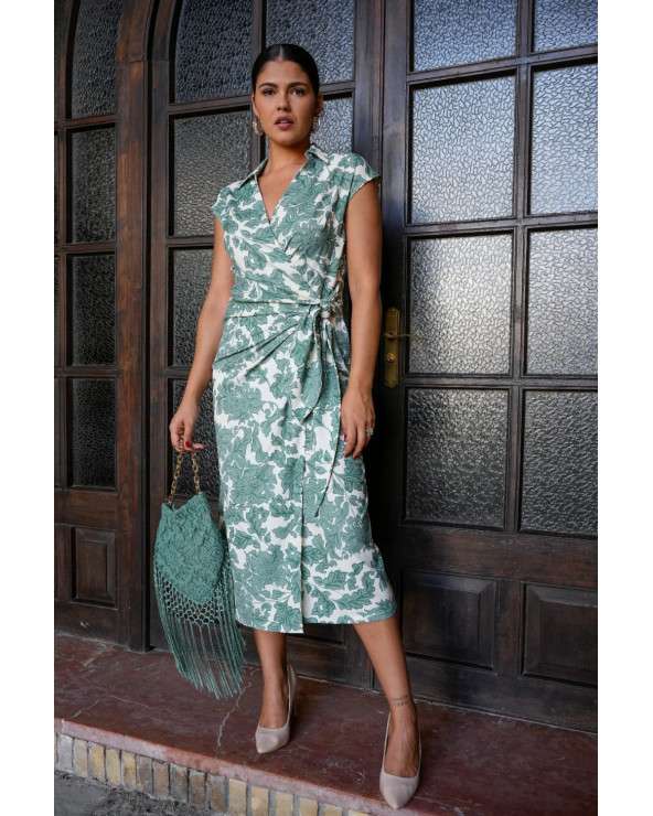 Vestido midi estampado verde Camila elegante para invitada