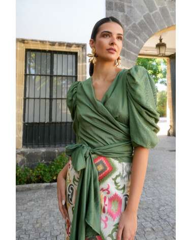 Conjunto Alameda verde elegante falda midi | Invitada boda