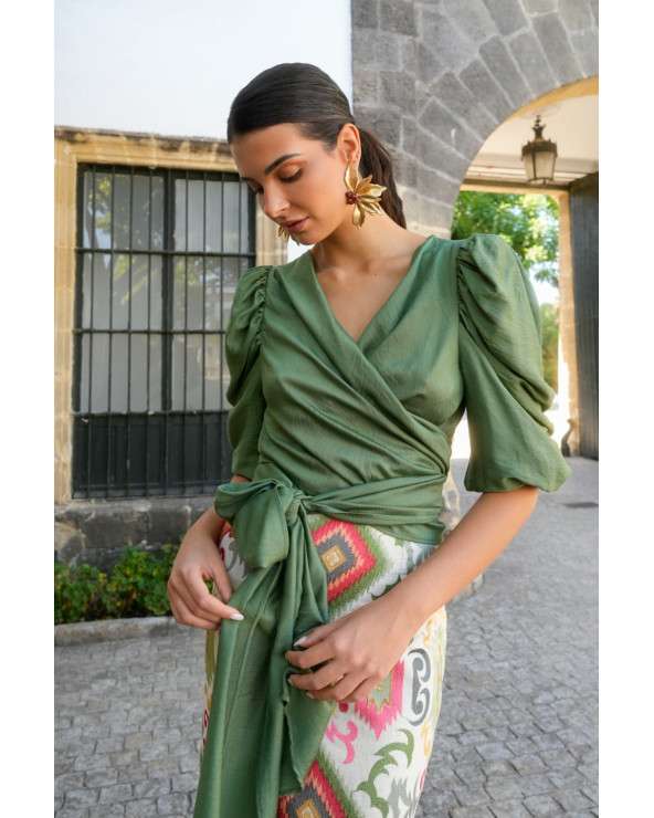 Conjunto Alameda verde elegante falda midi | Invitada boda