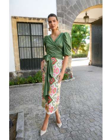 Conjunto Alameda verde elegante falda midi | Invitada boda