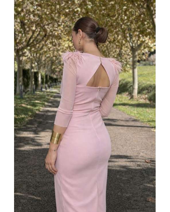 Vestido Iris rosa empolvado elegante para invitada | Espalda abierta