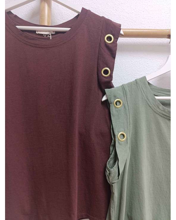 Camiseta Julia Sin Mangas con Ojales Dorados para Mujer