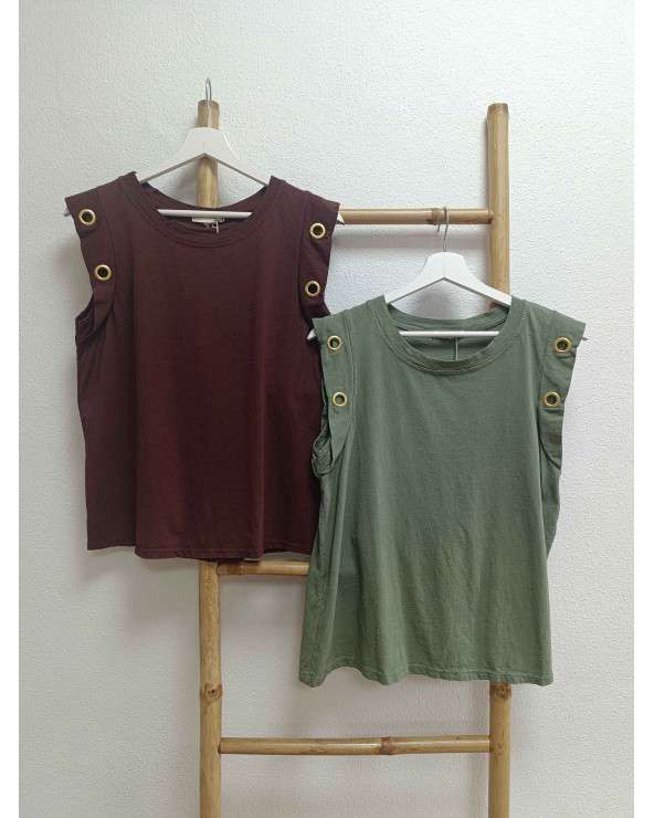 Camiseta Julia Sin Mangas con Ojales Dorados para Mujer