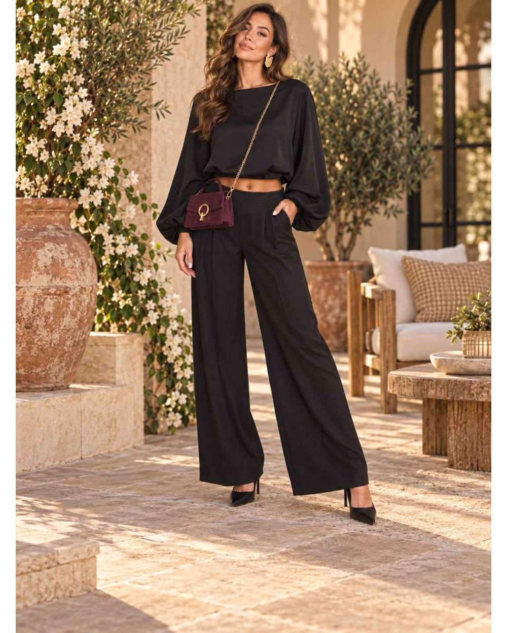 Conjunto Lili Negro | Blusa y Pantalón Palazzo