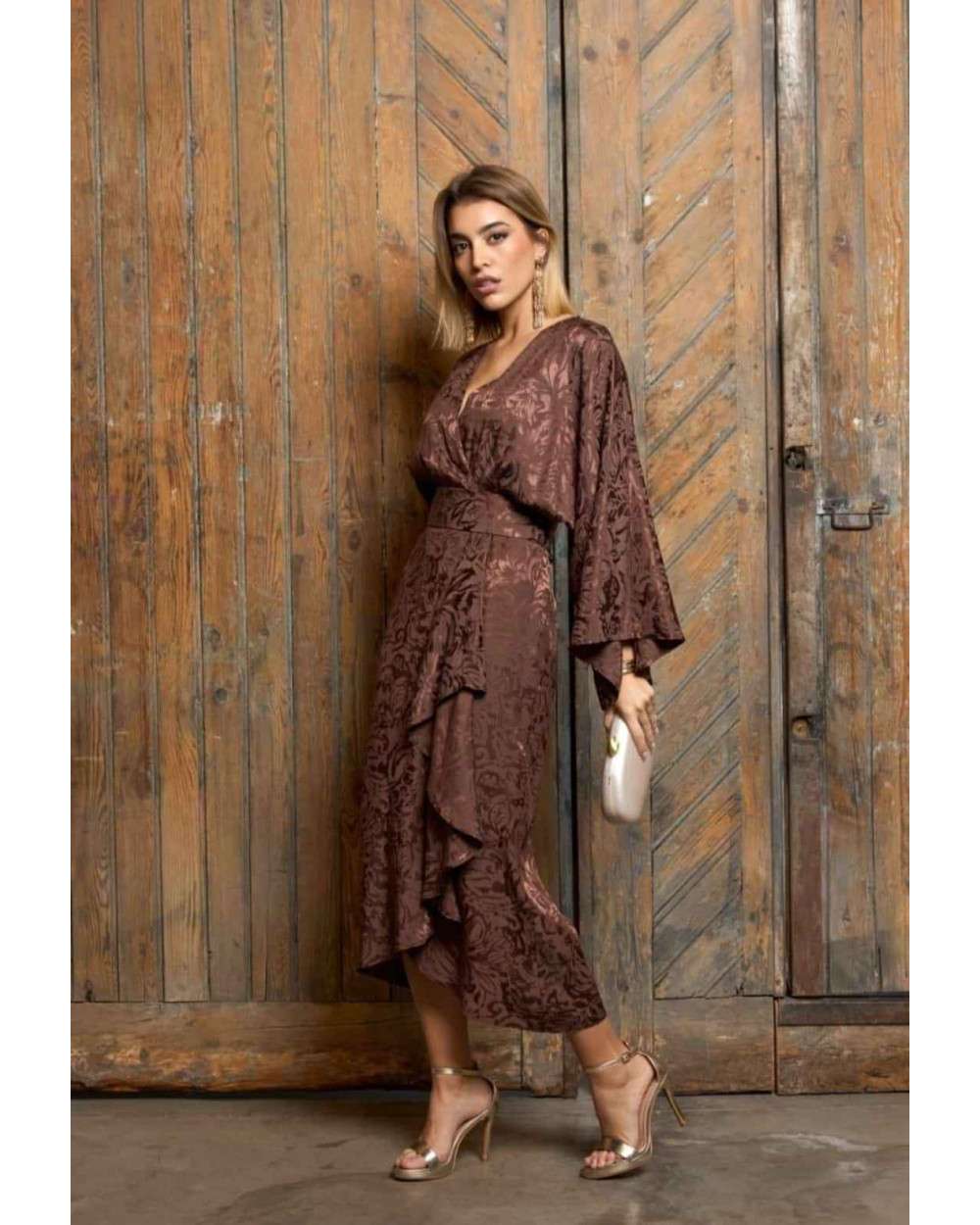 Vestido Victoria Marrón Jacquard | Vestido Invitada Vestido Victoria Marrón Jacquard | Vestido Invitada