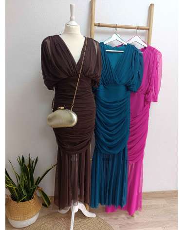 Vestido Belina Largo de Fiesta Drapeado La Ratita Presumida