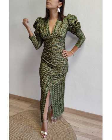 Vestido de corte midi, escote en V y fruncido en la zona del abdomen la ratita presumida mula murcia