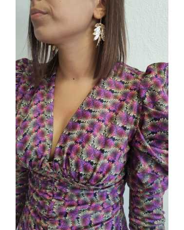 Vestido de corte midi, escote en V y fruncido en la zona del abdomen la ratita presumida mula murcia