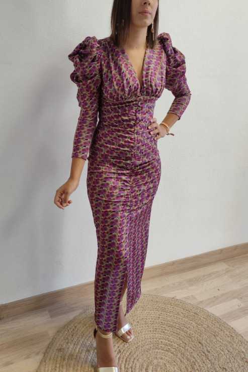 Vestido de corte midi, escote en V y fruncido en la zona del abdomen la ratita presumida mula murcia