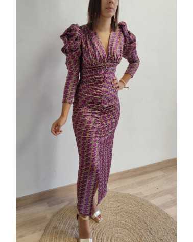 Vestido de corte midi, escote en V y fruncido en la zona del abdomen la ratita presumida mula murcia